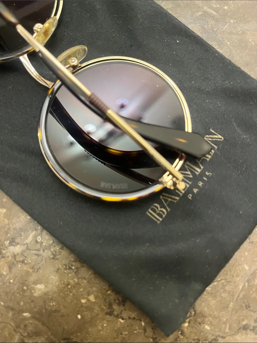 Balmain Gold Round Sunglasses with Gold Mirrors